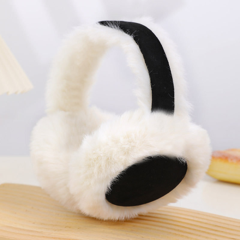 Two Tone Patchwork Plush Winter Earmuffs - Black