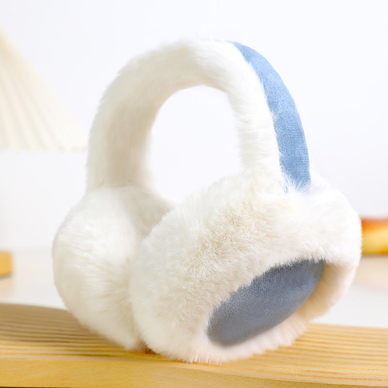 Two Tone Patchwork Plush Winter Earmuffs - Blue