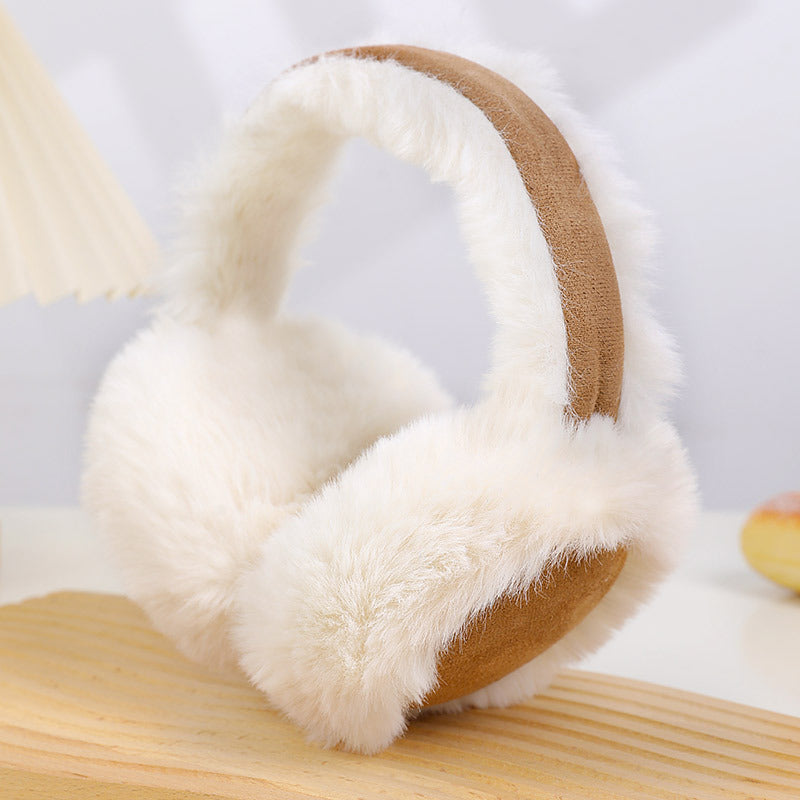 Two Tone Patchwork Plush Winter Earmuffs - Curry