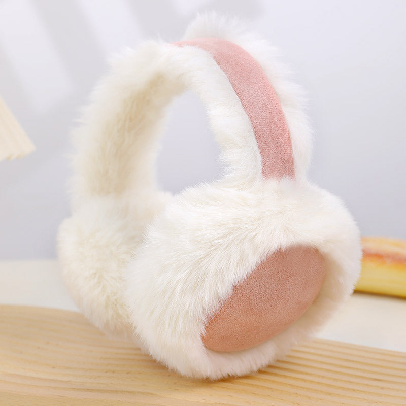 Two Tone Patchwork Plush Winter Earmuffs - Pink
