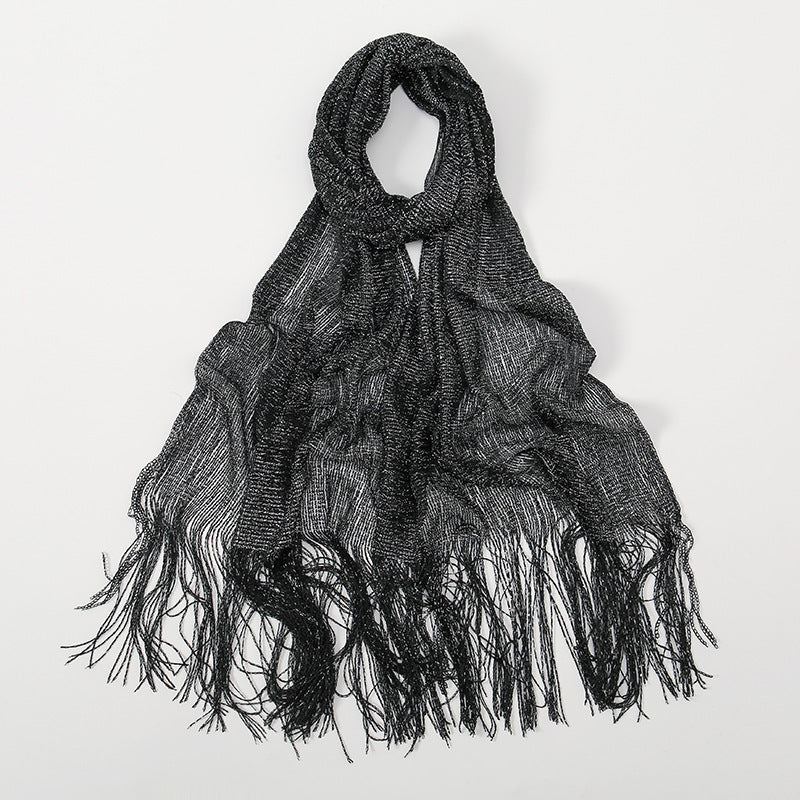 Sheer Fringed Evening Cape Wrap - Black