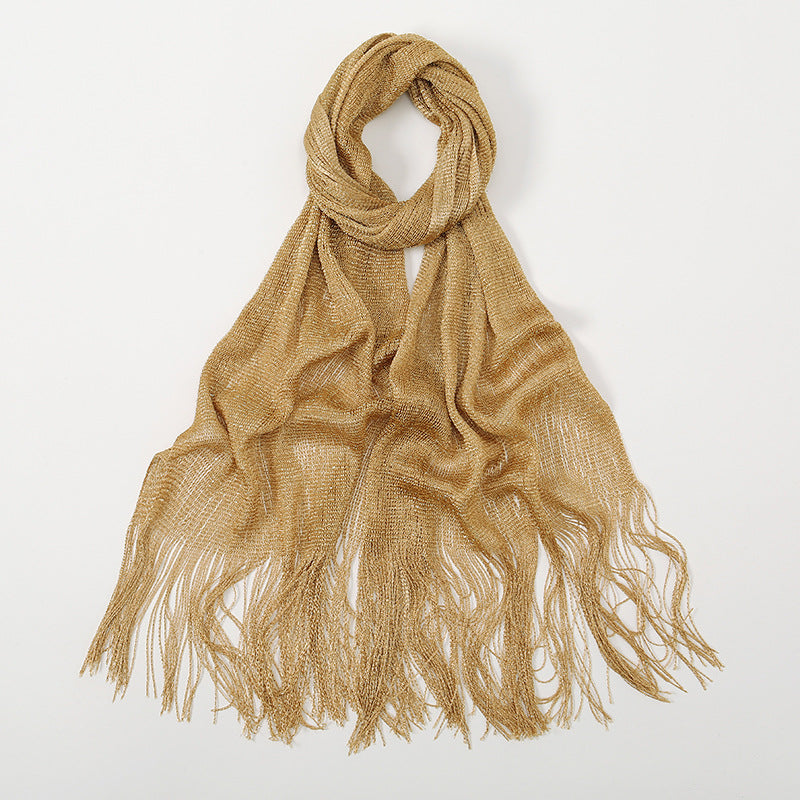 Sheer Fringed Evening Cape Wrap - Gold
