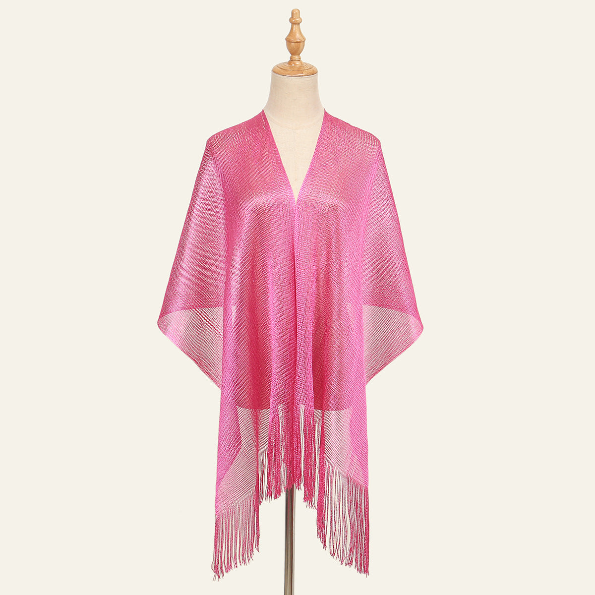 Sheer Fringed Evening Cape Wrap - Rose