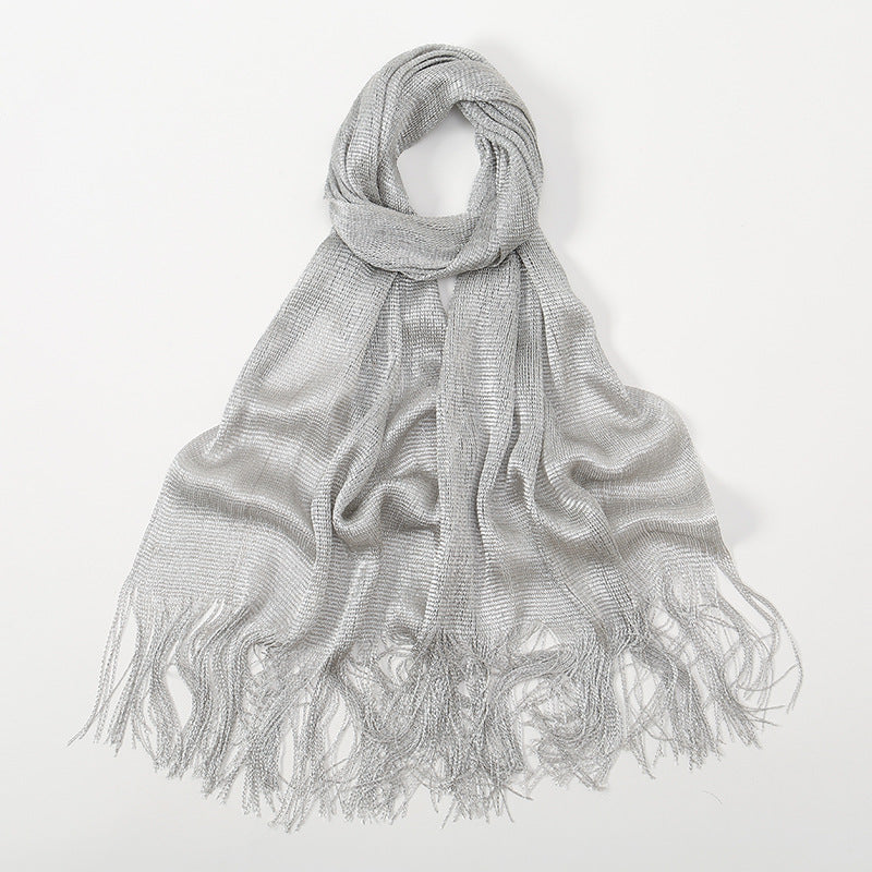 Sheer Fringed Evening Cape Wrap - Silver