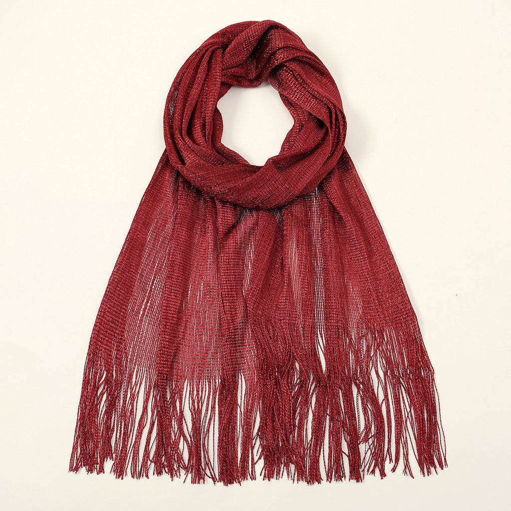 Sheer Fringed Evening Cape Wrap - WineRed