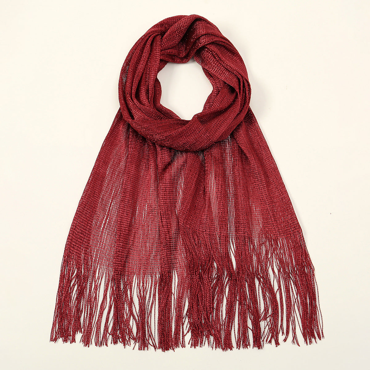 Sheer Fringed Evening Cape Wrap - WineRed