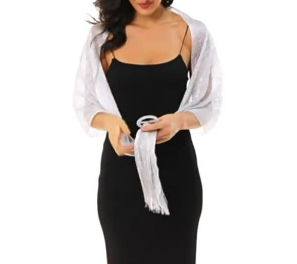 Sheer Fringed Evening Cape Wrap