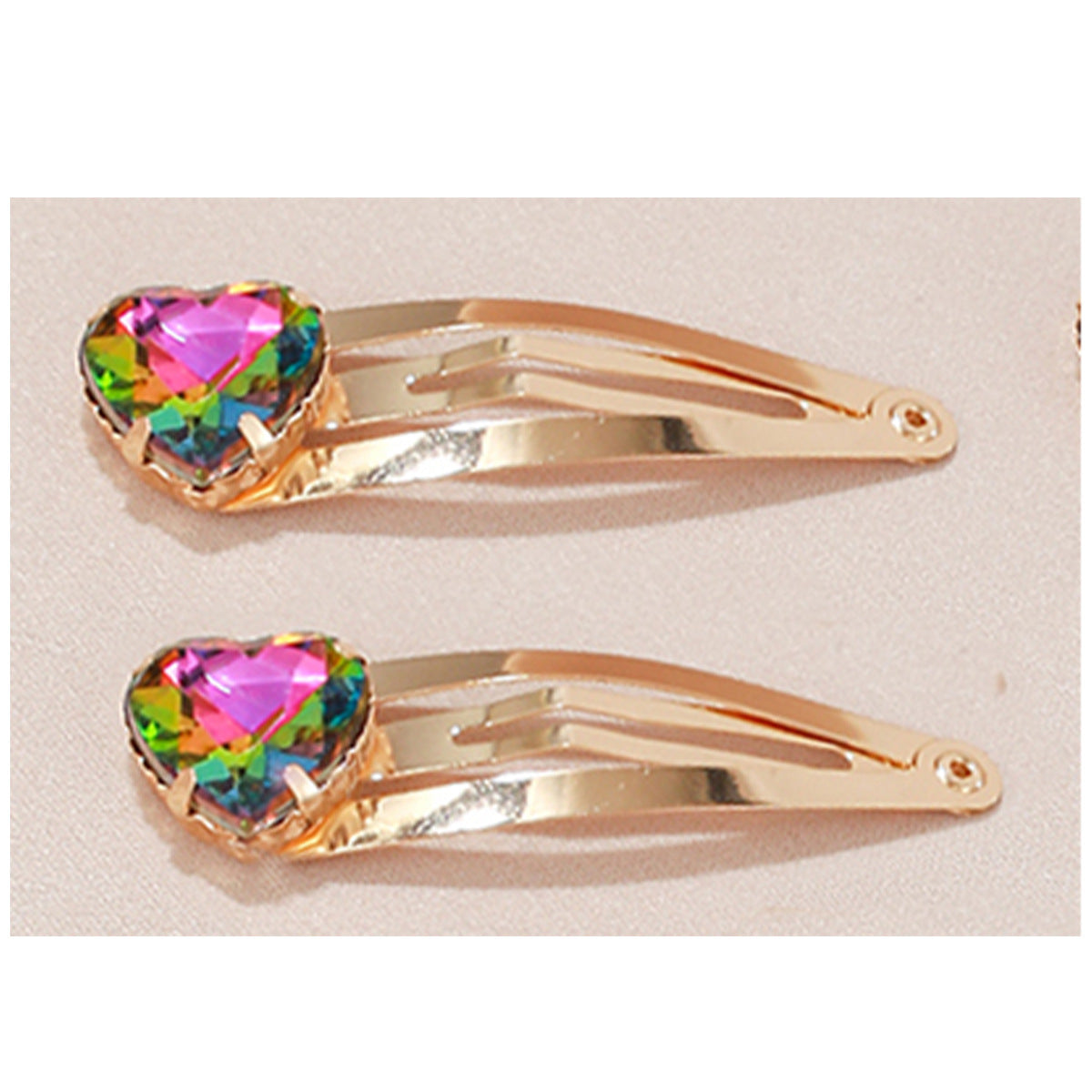 Heart Crystal Snap Hair Clip Pair - Color_6