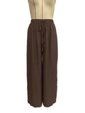 Drawstring Waist Wide Leg Palazzo Pants - Brown