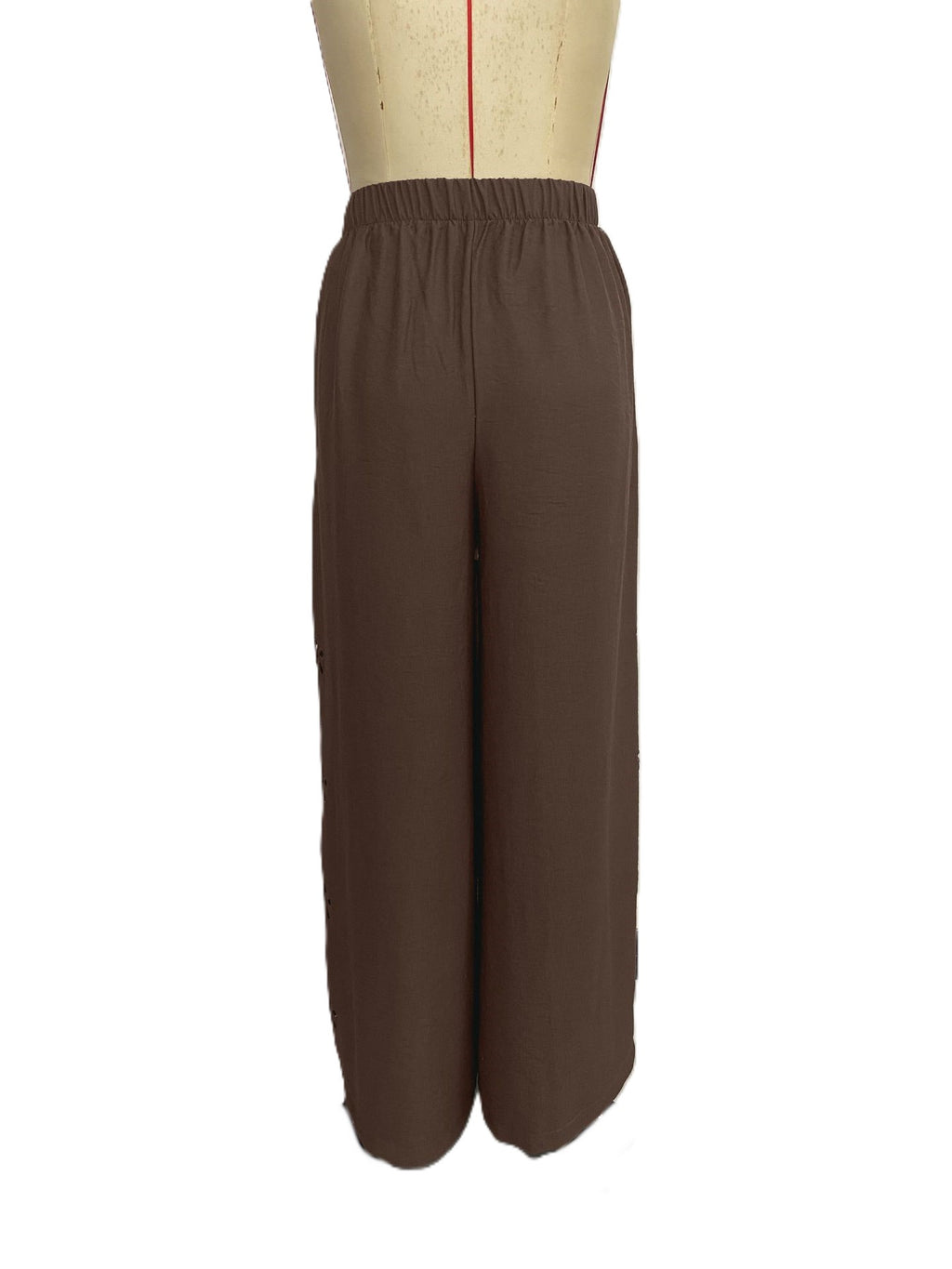 Drawstring Waist Wide Leg Palazzo Pants - Brown - 1