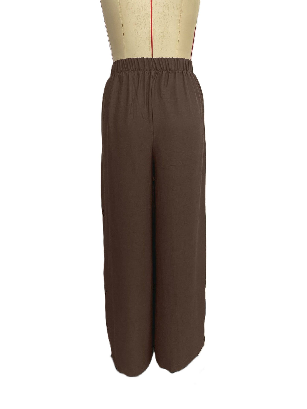 Drawstring Waist Wide Leg Palazzo Pants - Brown - 1