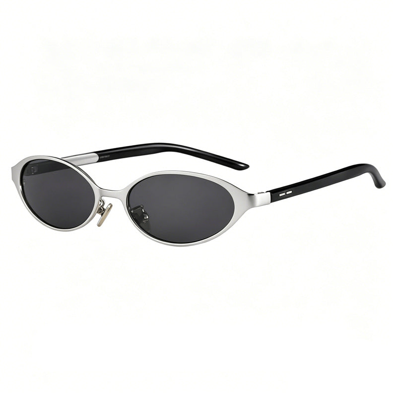 Narrow Oval Sunglasses With Contrast Temples - Color_01