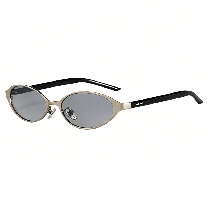 Narrow Oval Sunglasses With Contrast Temples - Color_04