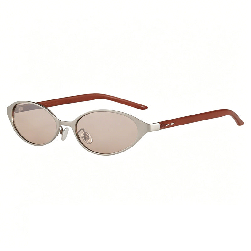 Narrow Oval Sunglasses With Contrast Temples - Color_05