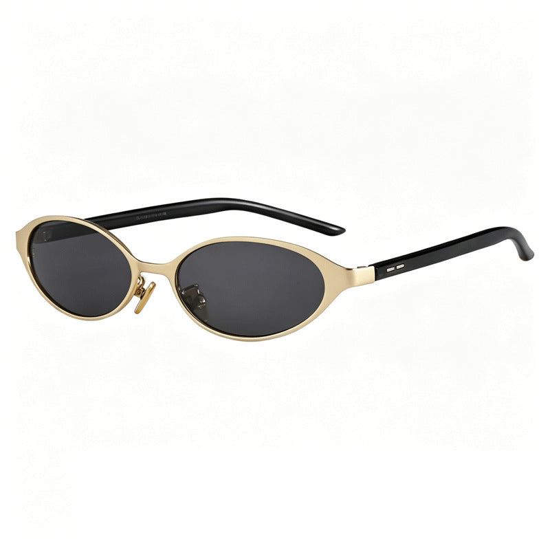 Narrow Oval Sunglasses With Contrast Temples - Color_06