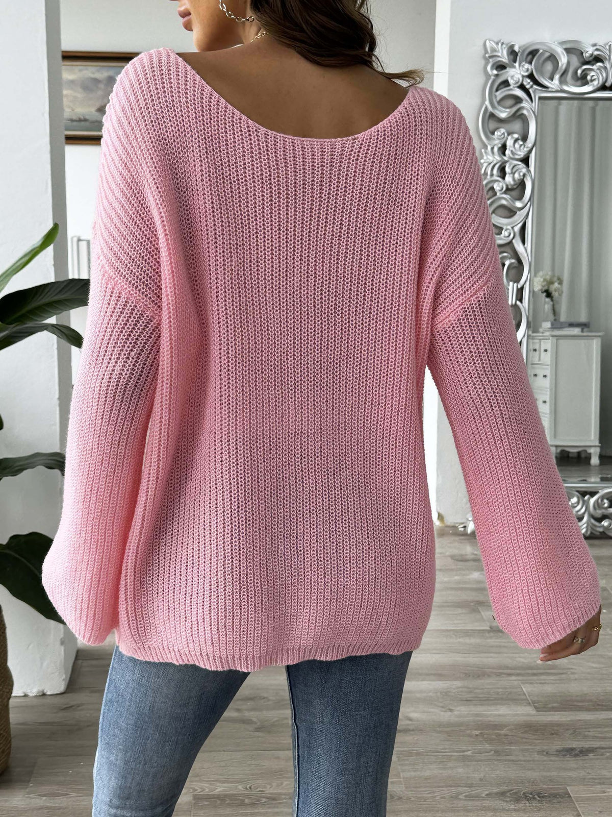 Daisy Applique Wide Sleeve Knit Jumper - Pink - 5