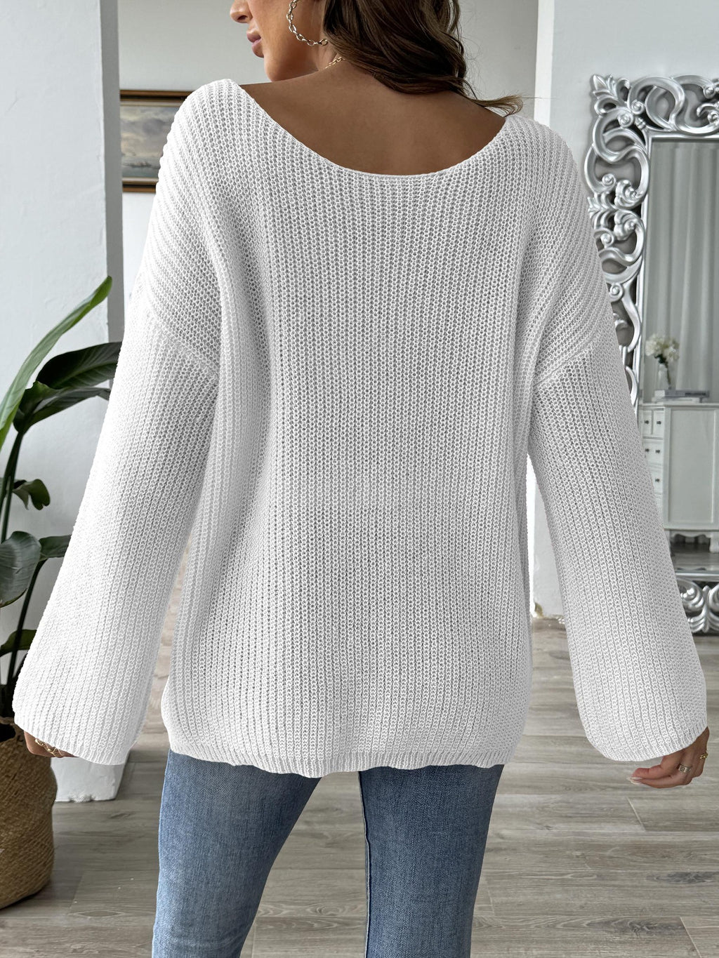 Daisy Applique Wide Sleeve Knit Jumper - White - 4
