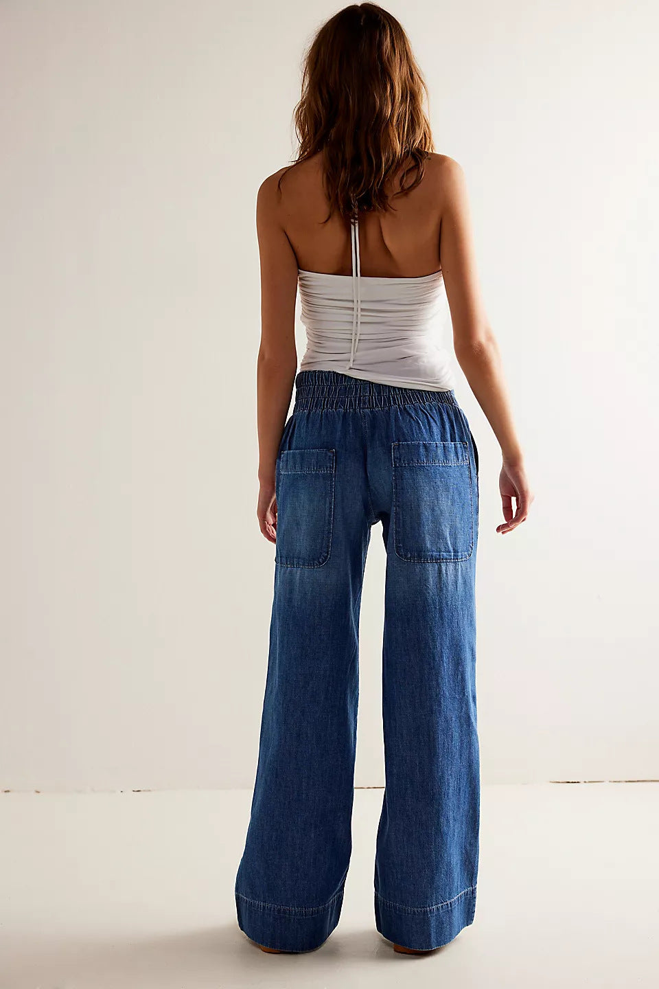 Low Rise Slouchy Wide Leg Pull On Jeans - blue - 1