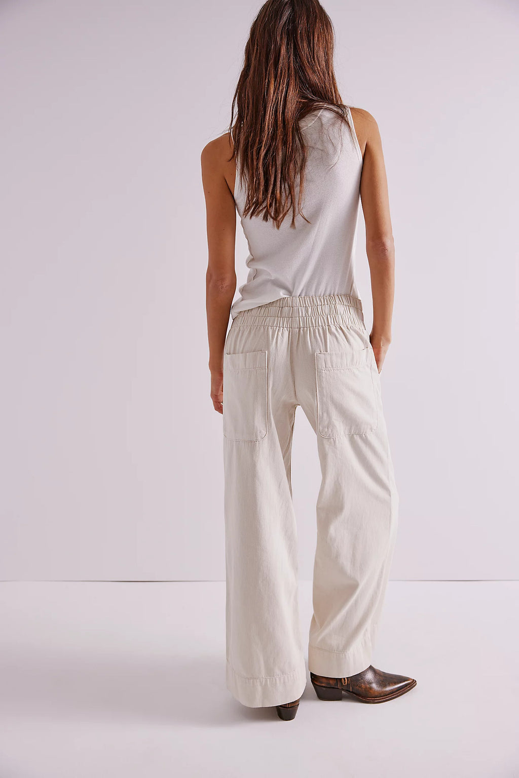 Low Rise Slouchy Wide Leg Pull On Jeans - white - 1