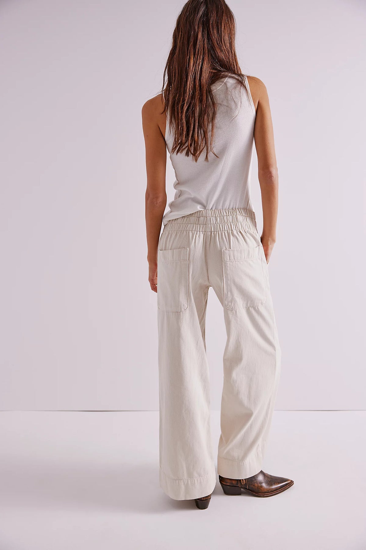 Low Rise Slouchy Wide Leg Pull On Jeans - white - 1