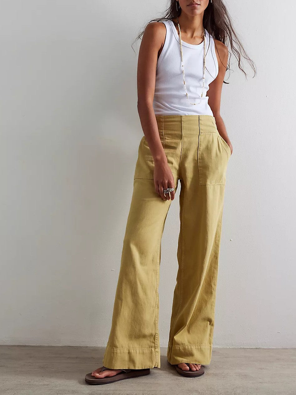 Low Rise Slouchy Wide Leg Pull On Jeans - yellow