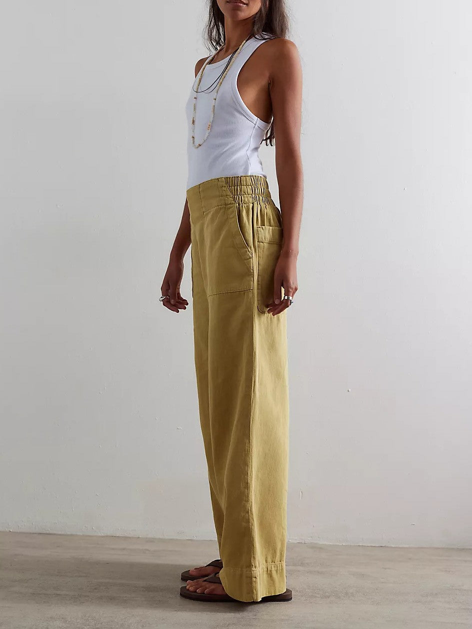 Low Rise Slouchy Wide Leg Pull On Jeans - yellow - 1