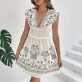 Ruffle Trim Embroidered Mini Dress - OffWhite