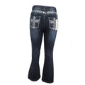 Embellished Back Pocket Bootcut Flare Jeans - Bluegrey