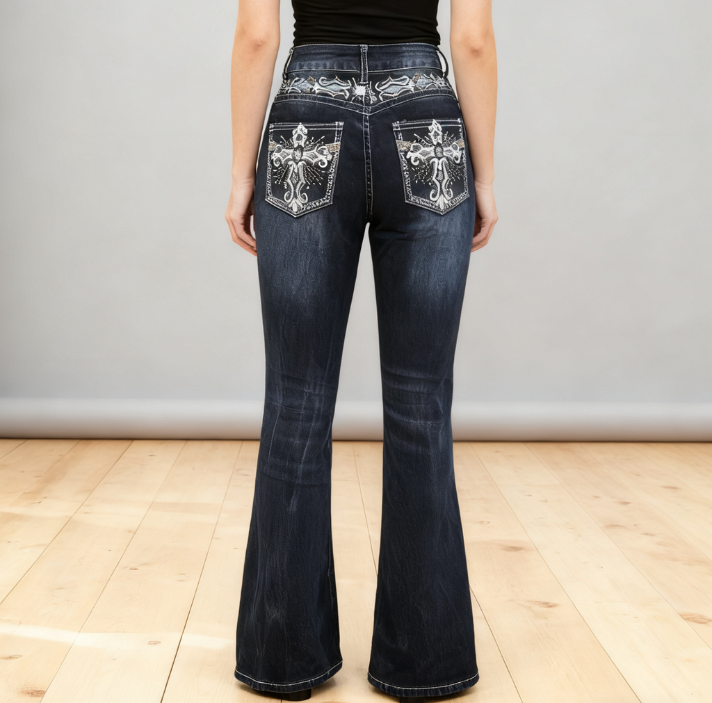 Embellished Back Pocket Bootcut Flare Jeans - view 1