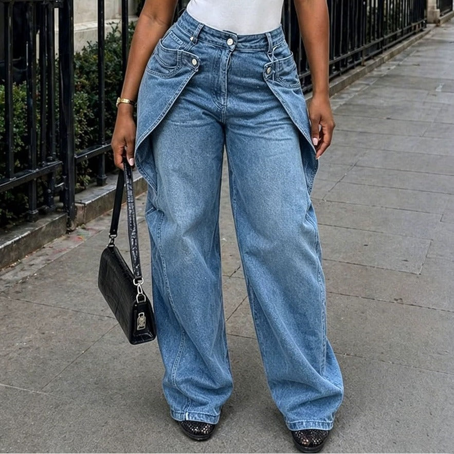 Layered Panel High Rise Baggy Wide Leg Jeans