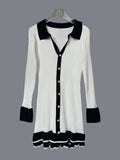 Contrast Trim Button Front Knit Mini Dress - White