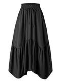 Asymmetric Tiered Drawstring Maxi Skirt - Black