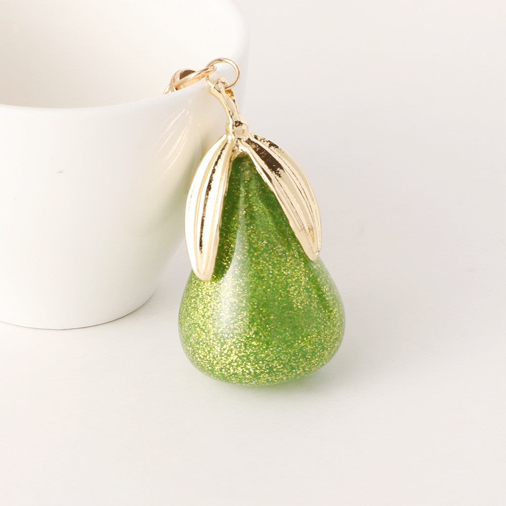 Glitter Pear Fruit Keychain Bag Charm - Green
