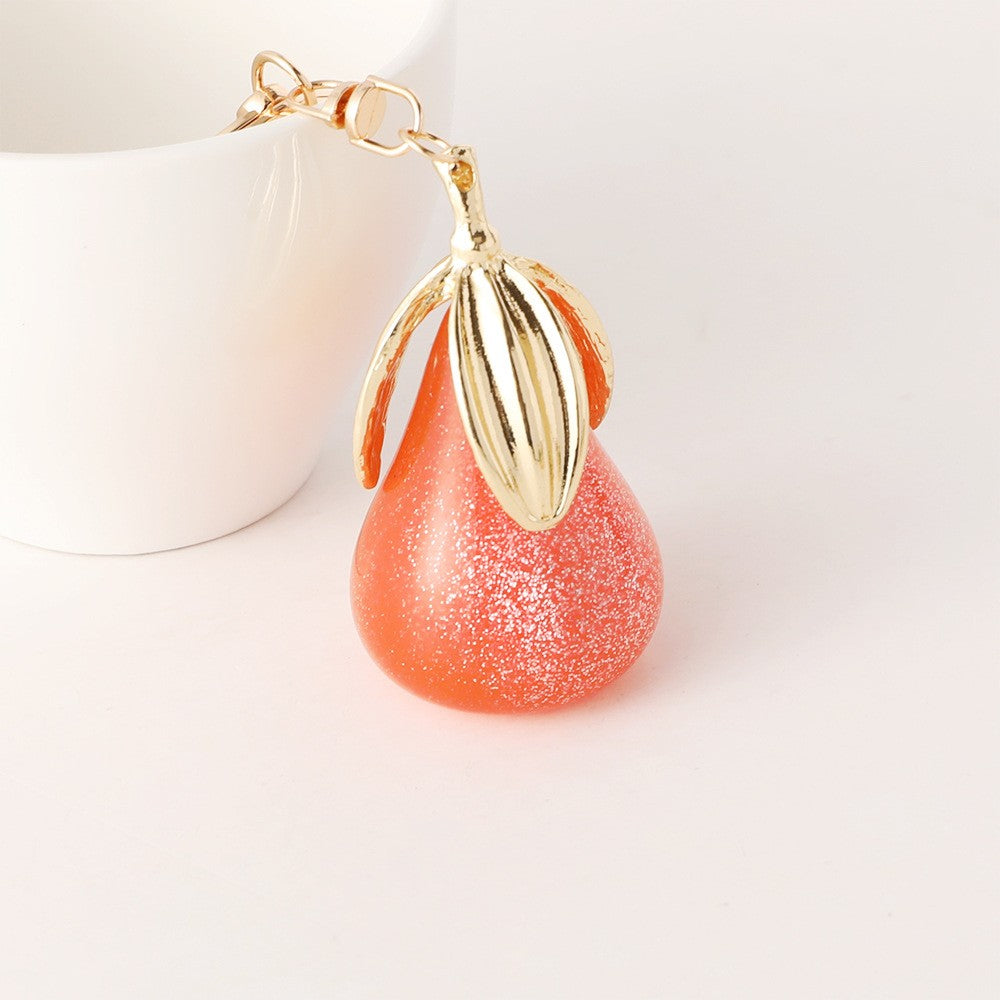 Glitter Pear Fruit Keychain Bag Charm - Orange