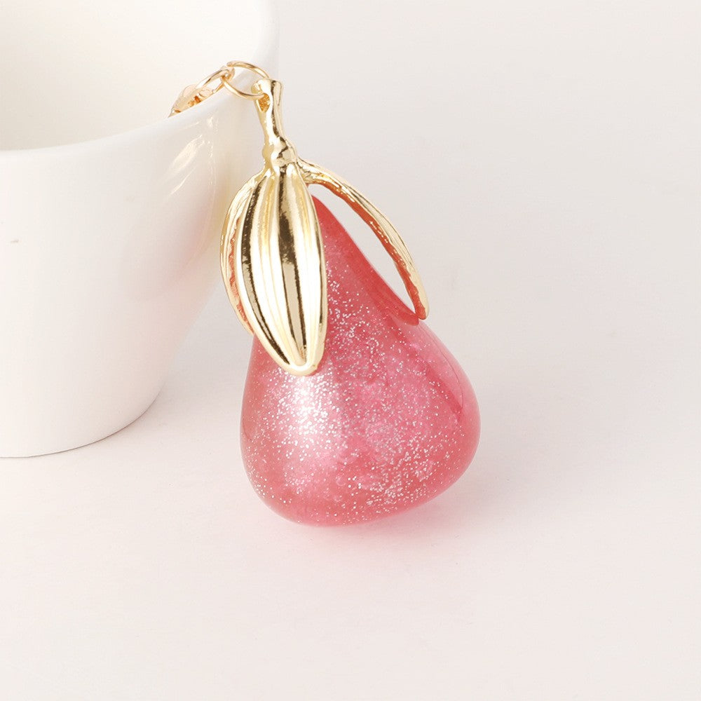 Glitter Pear Fruit Keychain Bag Charm - Pink