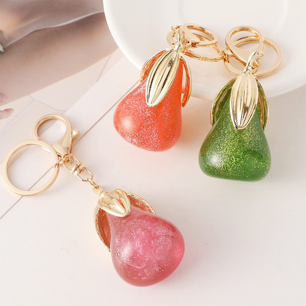 Glitter Pear Fruit Keychain Bag Charm