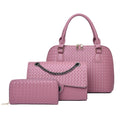 Woven Texture Dome Handbag Three Piece Set - Pink