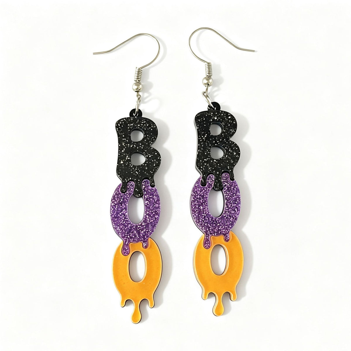 Spooky Boo Letter Glitter Dangle Earrings - Black - 1