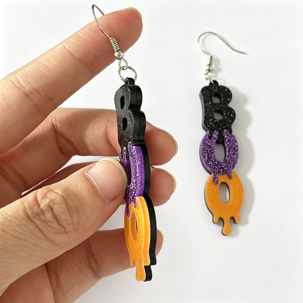 Spooky Boo Letter Glitter Dangle Earrings - Black - 2