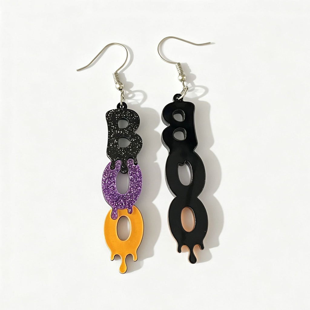 Spooky Boo Letter Glitter Dangle Earrings - Black - 3