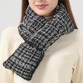 Tweed Check Padded Winter Scarf - Black