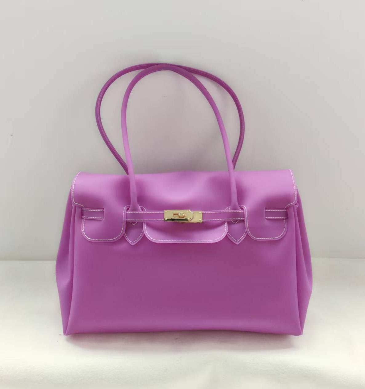 Waterproof Jelly Tote Bag With Top Handles - Purple