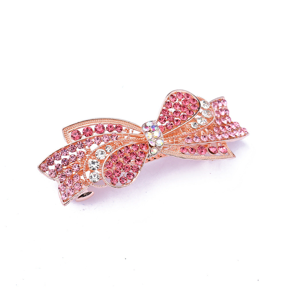 Rhinestone Bow Hair Barrette Pin - Pink