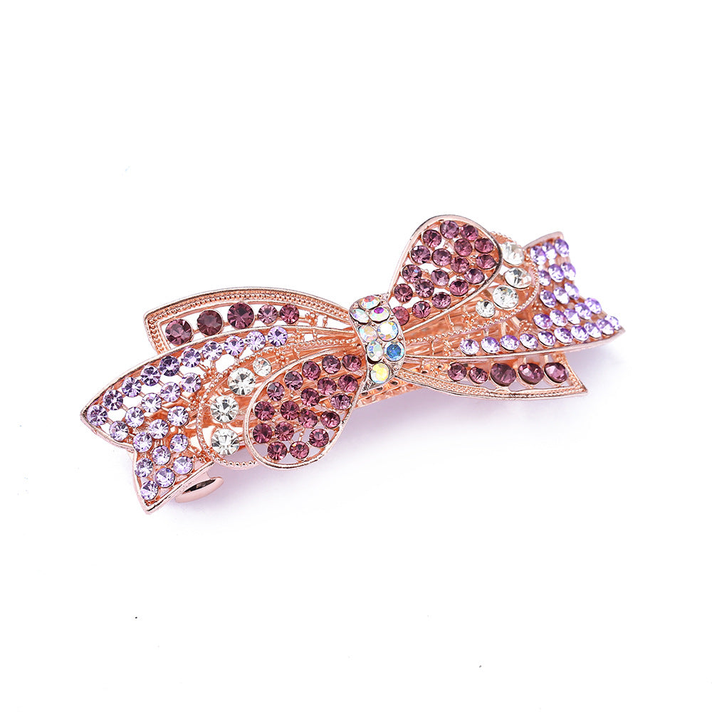 Rhinestone Bow Hair Barrette Pin - Purple