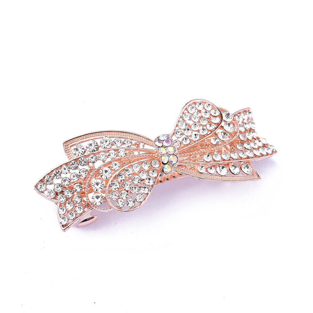 Rhinestone Bow Hair Barrette Pin - White