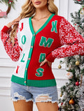 Snowflake Sleeve Letter Jacquard Christmas Cardigan - Red