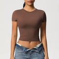 Cropped Fitted Double Knit Workout Baby Tee - Chestnut