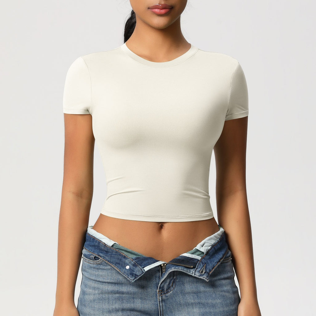 Cropped Fitted Double Knit Workout Baby Tee - Ivory
