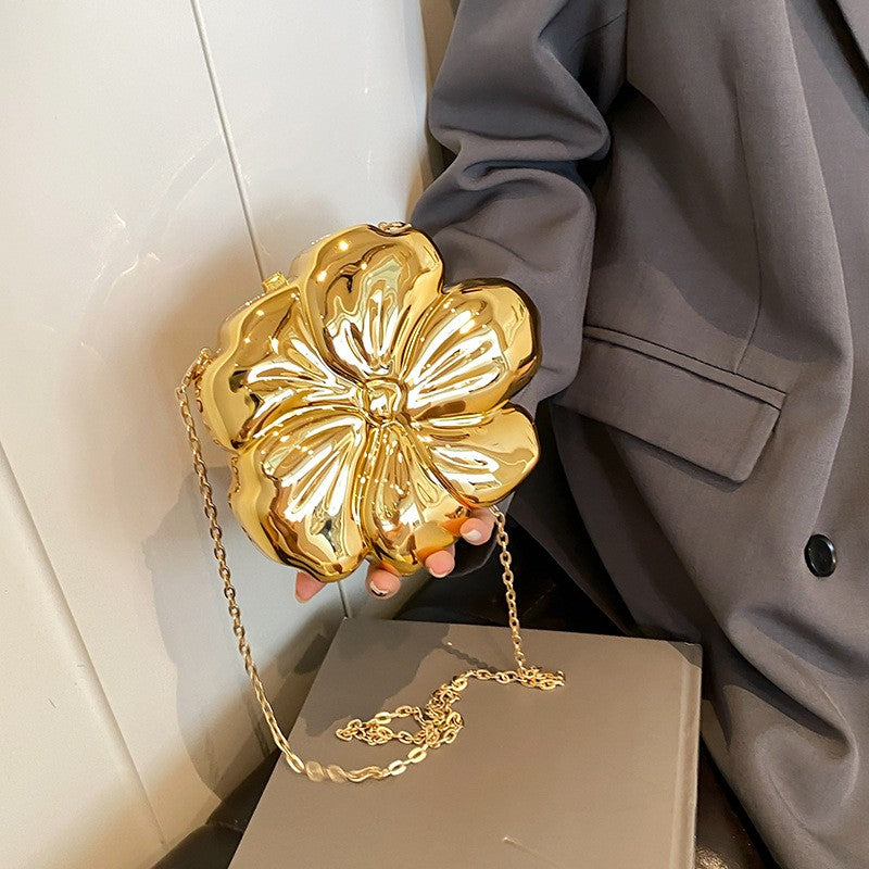 Chrome Flower Crossbody Bag with Chain Strap