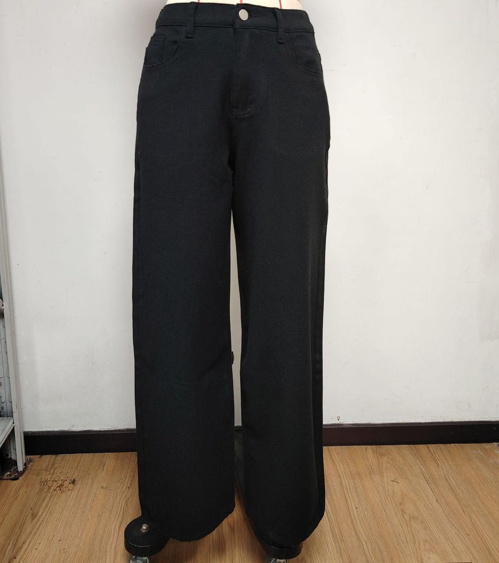 Fleece Lined Elastic Back High Waist Wide Leg Jeans - Black - 3